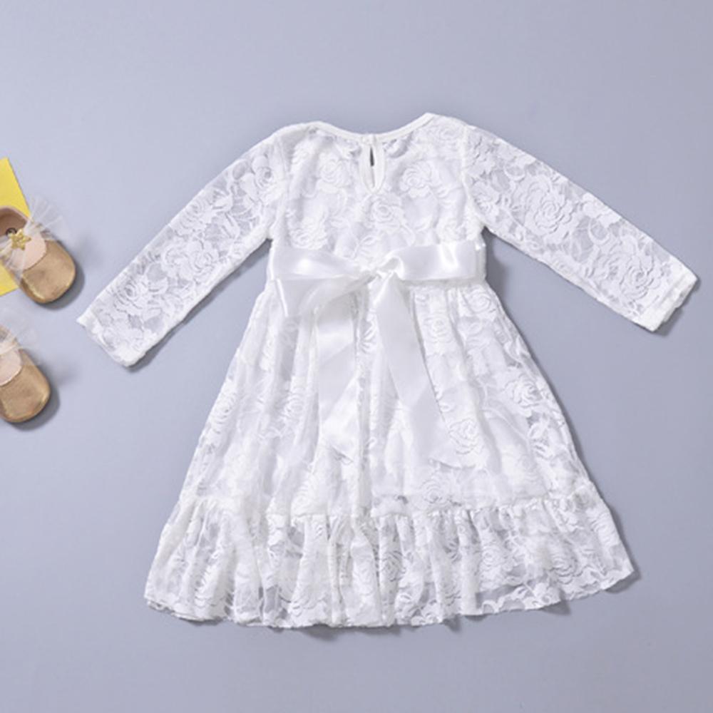 Toddler Girl Lace Bow Long Sleeve Elegant Dress Wholesale Girl Dresses - PrettyKid