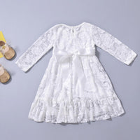 Toddler Girl Lace Bow Long Sleeve Elegant Dress Wholesale Girl Dresses - PrettyKid