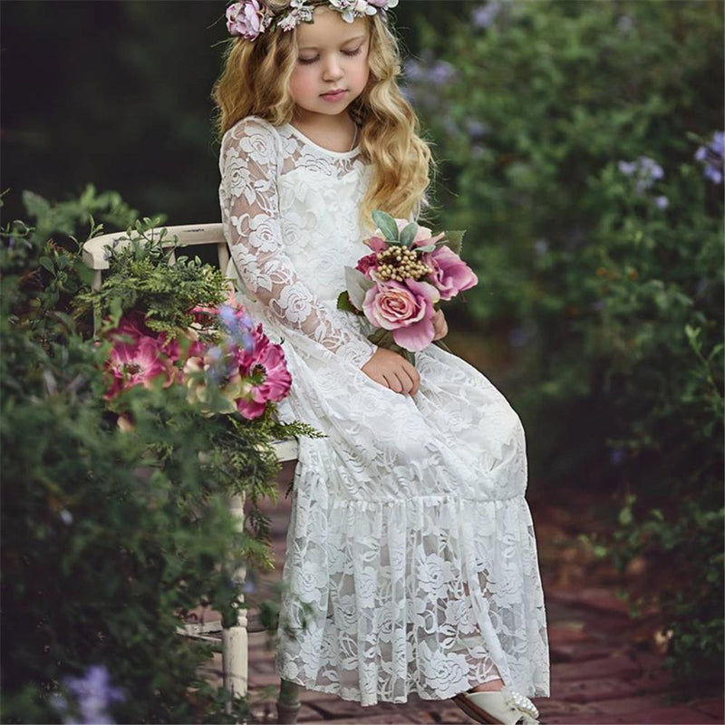 Toddler Girl Lace Bow Long Sleeve Elegant Dress Wholesale Girl Dresses - PrettyKid