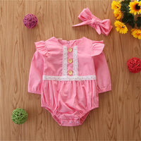 Baby Girls Lace Button Long Sleeve Wholesale Baby Rompers - PrettyKid