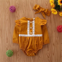 Baby Girls Lace Button Long Sleeve Wholesale Baby Rompers - PrettyKid