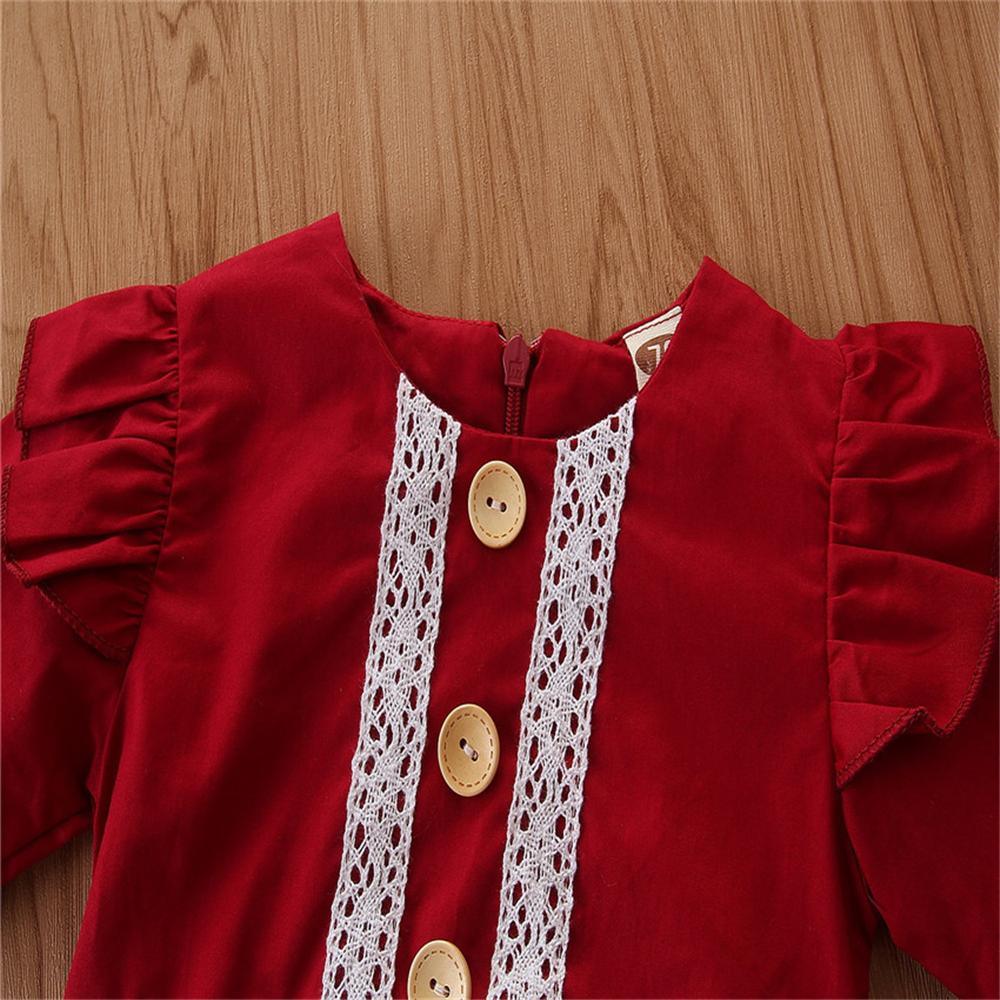 Baby Girls Lace Button Long Sleeve Wholesale Baby Rompers - PrettyKid