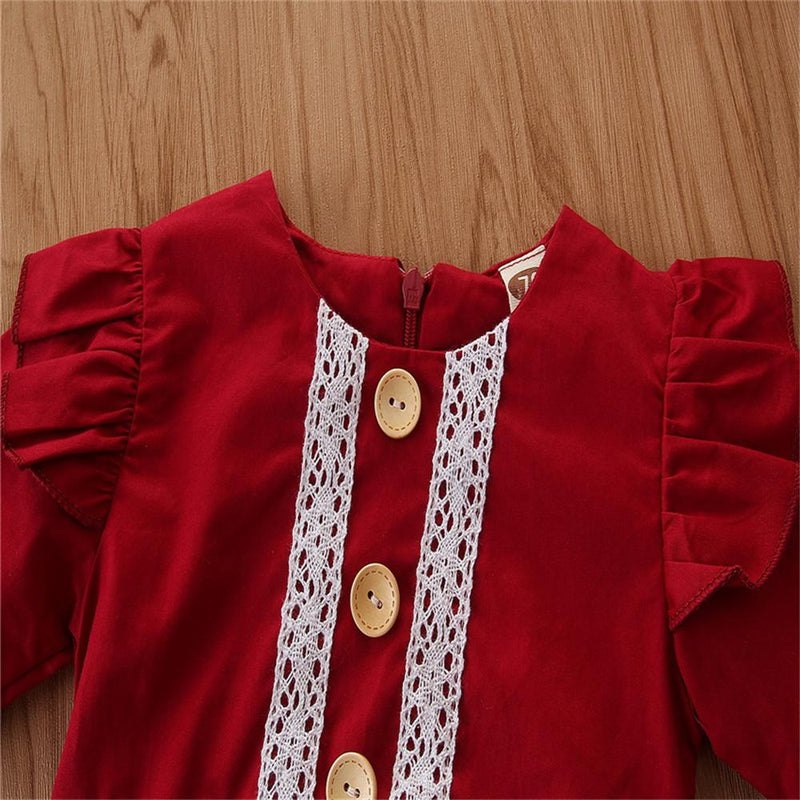 Baby Girls Lace Button Long Sleeve Wholesale Baby Rompers - PrettyKid