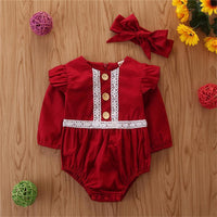 Baby Girls Lace Button Long Sleeve Wholesale Baby Rompers - PrettyKid