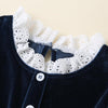 Baby Girls Lace Button Solid Long Sleeve Dresses - PrettyKid