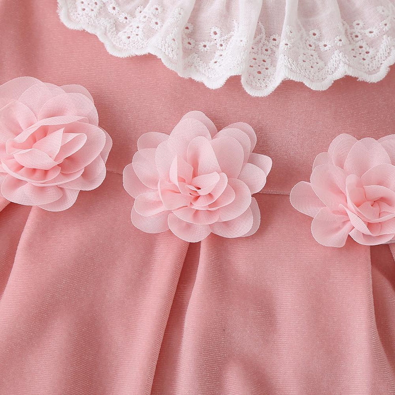 Baby Girls Lace Collar Flower Long Sleeve Romper & Headband Baby Wholesale Clothing Suppliers - PrettyKid