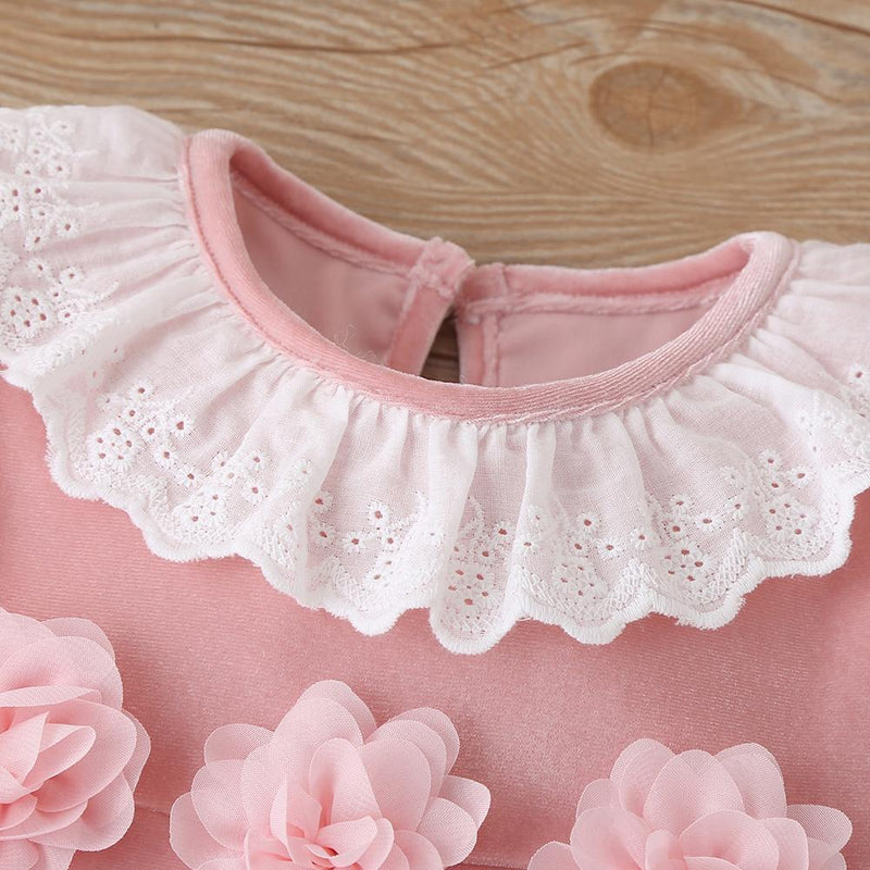Baby Girls Lace Collar Flower Long Sleeve Romper & Headband Baby Wholesale Clothing Suppliers - PrettyKid