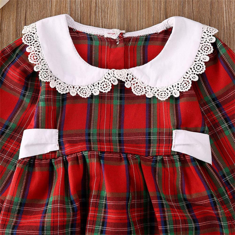Baby Girls Lace Collar Plaid Long Sleeve Romper Kids Wear Wholesale - PrettyKid