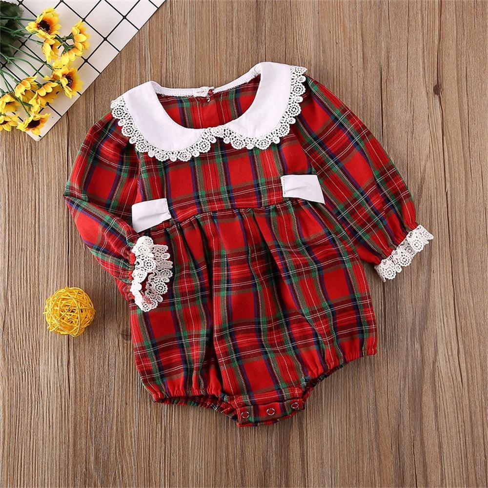 Baby Girls Lace Collar Plaid Long Sleeve Romper Kids Wear Wholesale - PrettyKid