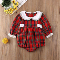 Baby Girls Lace Collar Plaid Long Sleeve Romper Kids Wear Wholesale - PrettyKid