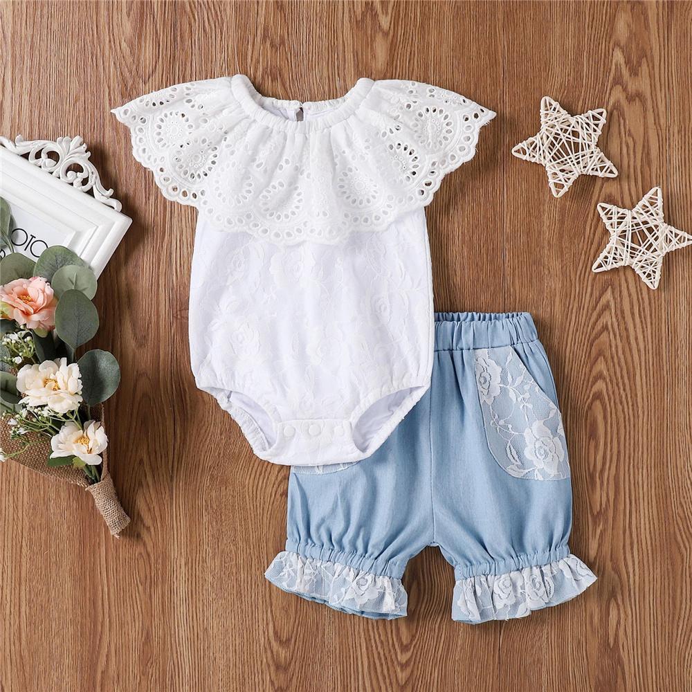 Baby Girls Lace Collar Solid Color Romper & Shorts Baby Boutique clothes Wholesale - PrettyKid
