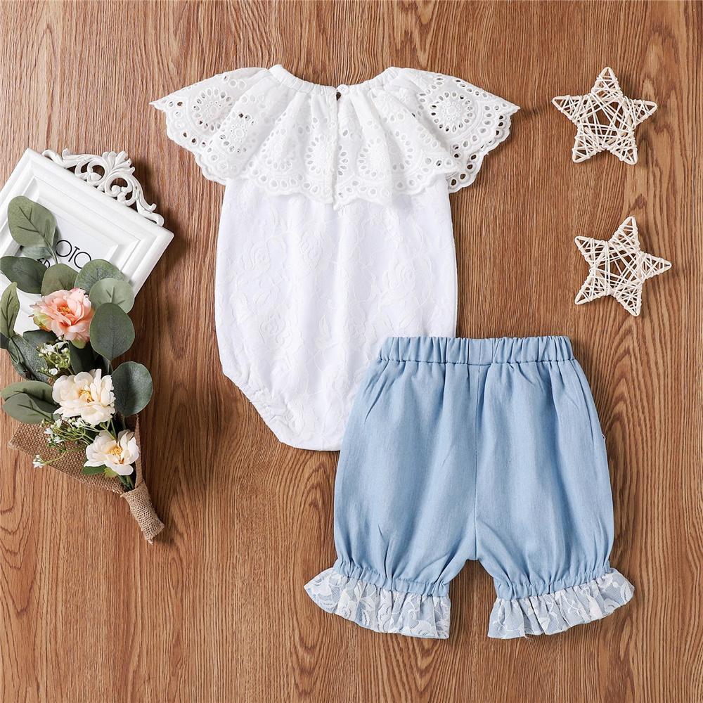 Baby Girls Lace Collar Solid Color Romper & Shorts Baby Boutique clothes Wholesale - PrettyKid