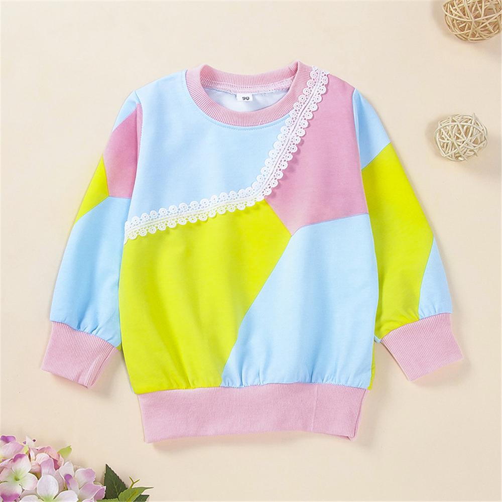 Girls Lace Color Block Long Sleeve Tops Wholesale Girl Clothing - PrettyKid