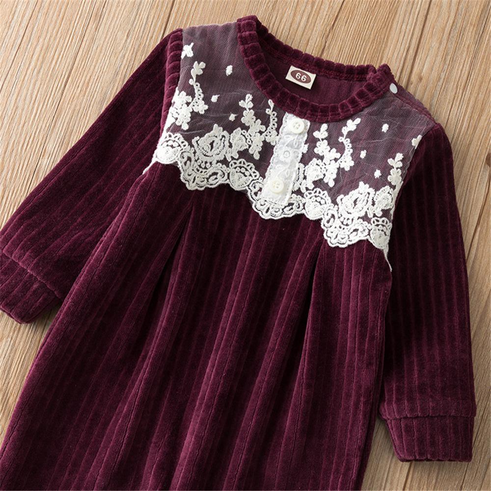 Baby Girls Lace Flannel Long Sleeve Romper Buy Baby Clothes Wholesale - PrettyKid