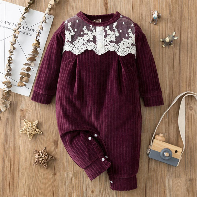 Baby Girls Lace Flannel Long Sleeve Romper Buy Baby Clothes Wholesale - PrettyKid