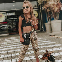 Girls Lace Flying Sleeve Solid Color Top & Trousers Trendy Kids Wholesale clothes - PrettyKid