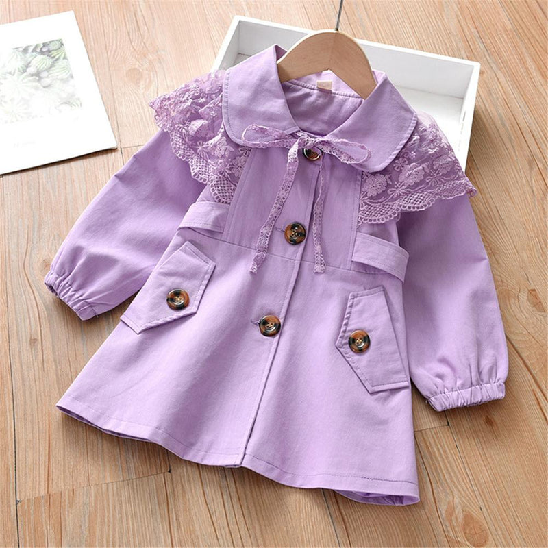 Girls Lace Long Sleeve Button Solid Jacket Kids Wholesale Clothing - PrettyKid