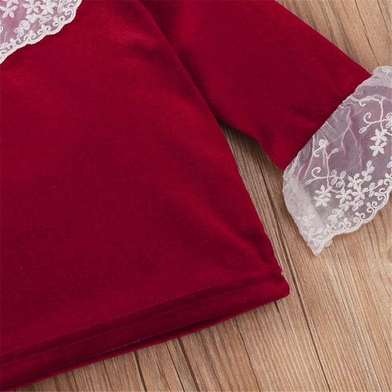 Baby Girls Lace Long Sleeve Red Top & Pants Wholesale Baby Cloths - PrettyKid