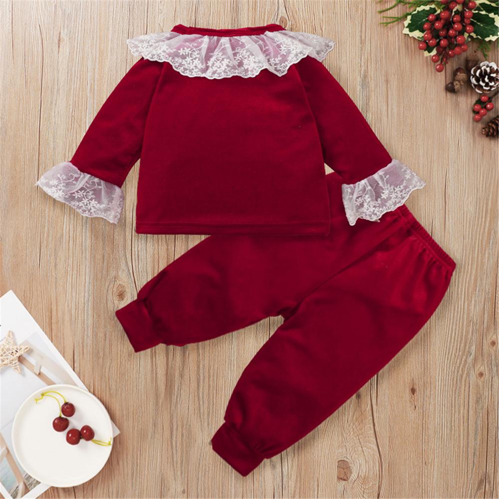 Baby Girls Lace Long Sleeve Red Top & Pants Wholesale Baby Cloths - PrettyKid