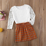Toddler Girl Lace Long Sleeve Top & Plaid Skirt Girls Wholesale Clothes - PrettyKid