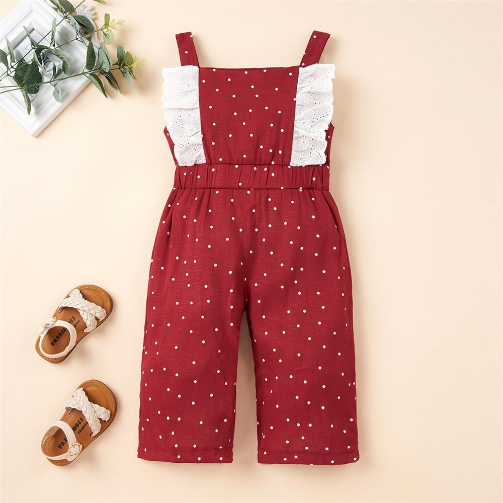 Girls Lace Polka Dot Sling Jumpsuit Girls Boutique clothing Wholesale - PrettyKid
