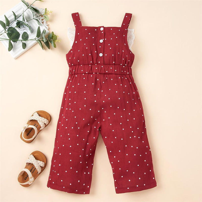 Girls Lace Polka Dot Sling Jumpsuit Girls Boutique clothing Wholesale - PrettyKid