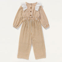 Girls Lace Ruffled Striped Long Sleeve Jumpsuit Trendy Kids Wholesale Clothing - PrettyKid