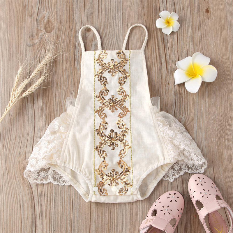 Baby Girls Lace Sequin Sling Romper Baby clothing Cheap Wholesale - PrettyKid