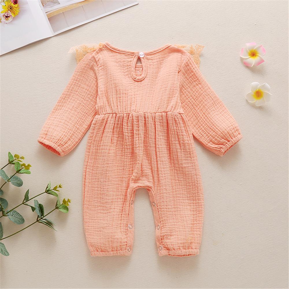 Baby Girls Lace Solid Color Long Sleeve Bow Romper Wholesale Baby Outfits - PrettyKid