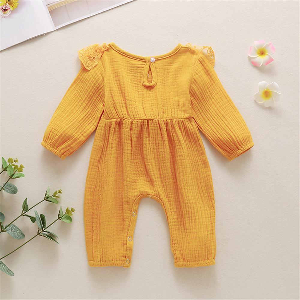 Baby Girls Lace Solid Color Long Sleeve Bow Romper Wholesale Baby Outfits - PrettyKid