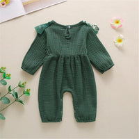 Baby Girls Lace Solid Color Long Sleeve Bow Romper Wholesale Baby Outfits - PrettyKid