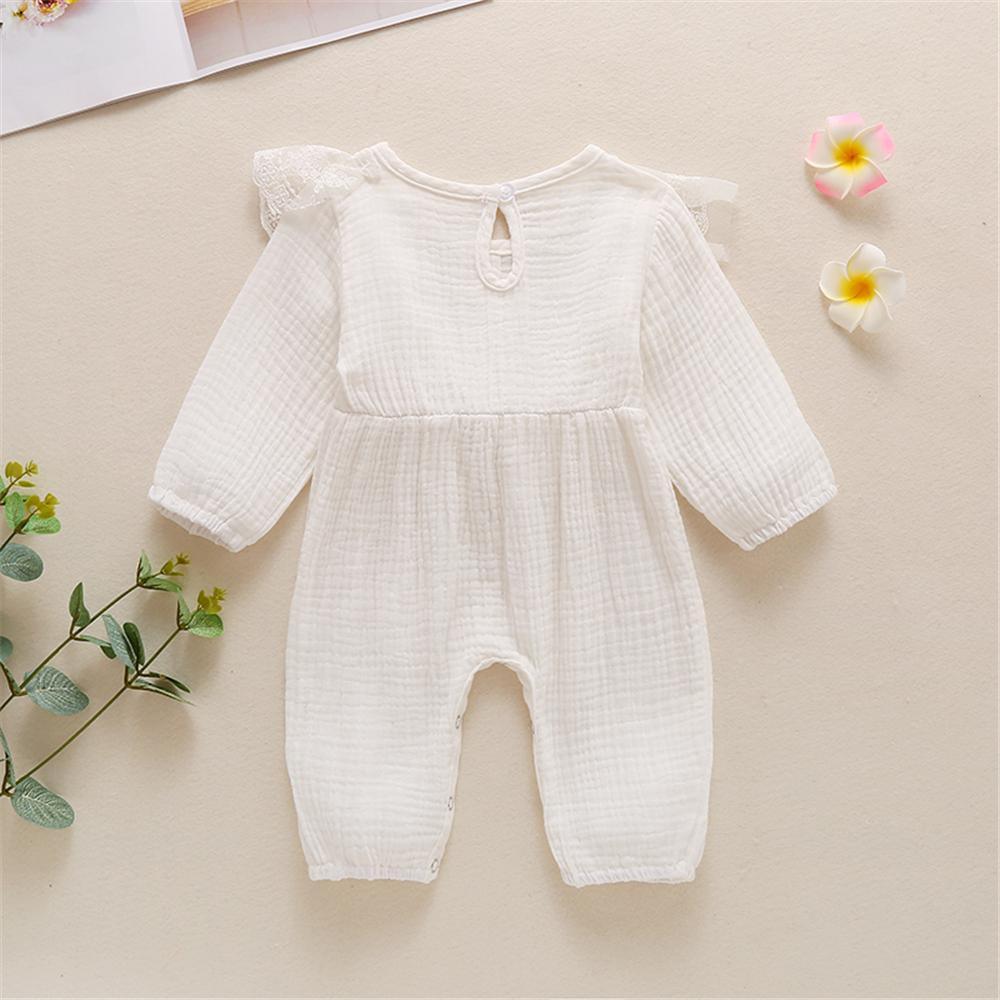 Baby Girls Lace Solid Color Long Sleeve Bow Romper Wholesale Baby Outfits - PrettyKid