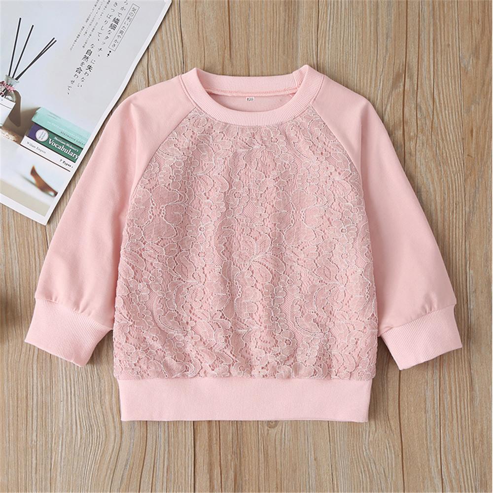 Girls Lace Solid Long-sleeve Casual Top & Pants - PrettyKid