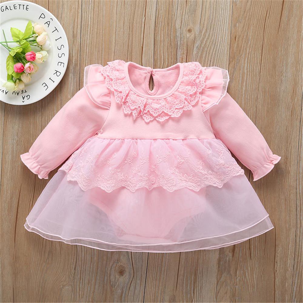 Baby Girls Lace Sweet Long Sleeve Dress - PrettyKid