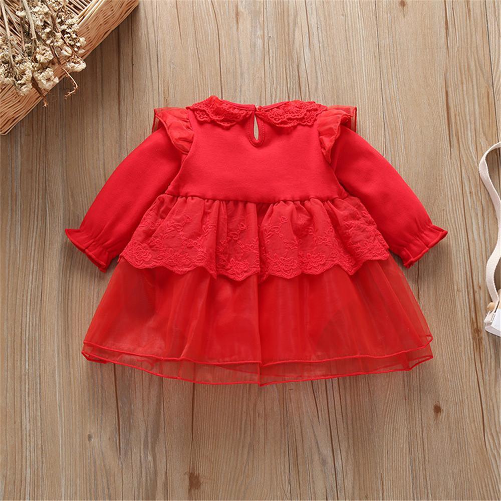 Baby Girls Lace Sweet Long Sleeve Dress - PrettyKid