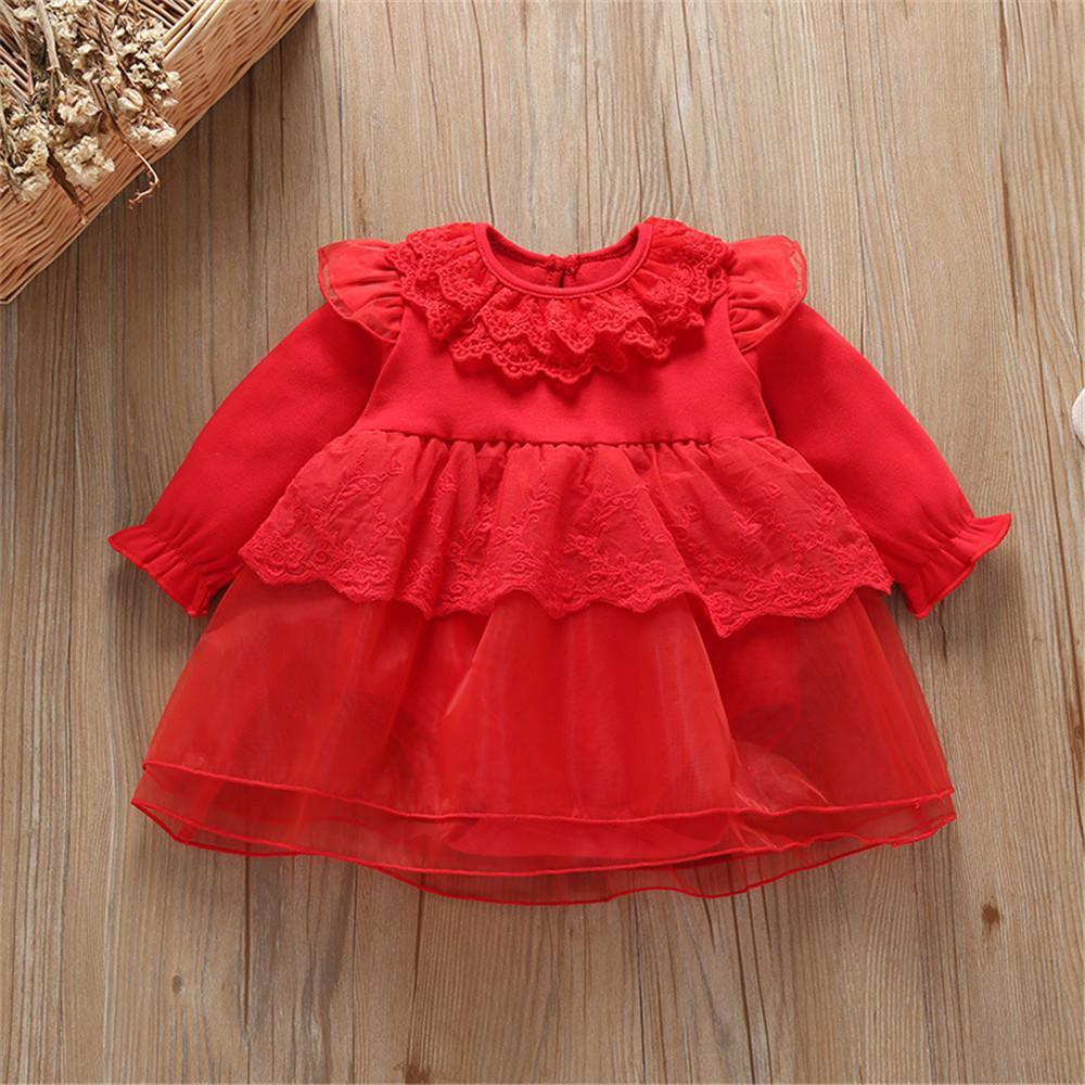 Baby Girls Lace Sweet Long Sleeve Dress - PrettyKid