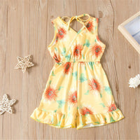 Girls Lace Up Floral Printed Sleeveless Jumpsuit Bulk Childrens clothing - PrettyKid