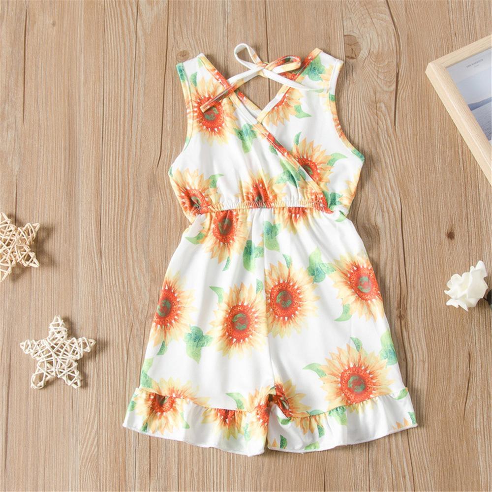 Girls Lace Up Floral Printed Sleeveless Jumpsuit Bulk Childrens clothing - PrettyKid