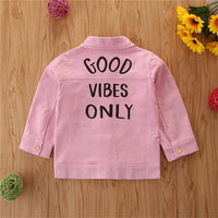 Girls Lapel Button Letter Printed Jacket Girls Clothing Wholesale - PrettyKid