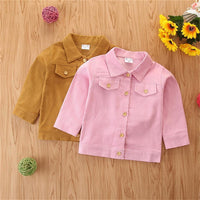 Girls Lapel Button Letter Printed Jacket Girls Clothing Wholesale - PrettyKid