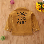 Girls Lapel Button Letter Printed Jacket Girls Clothing Wholesale - PrettyKid