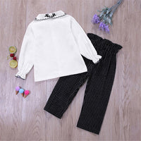 Toddler Girls Lapel Button Long Sleeve Blouse & Stripe Bulk Baby Girl Clothes - PrettyKid