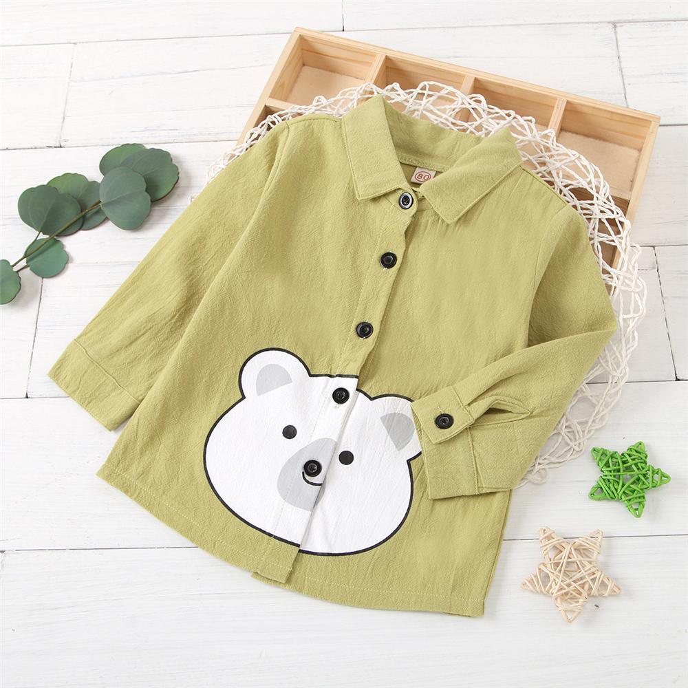 Unisex Lapel Cartoon Bear Printed Button Long Sleeve Top Toddler Clothing Wholesale - PrettyKid