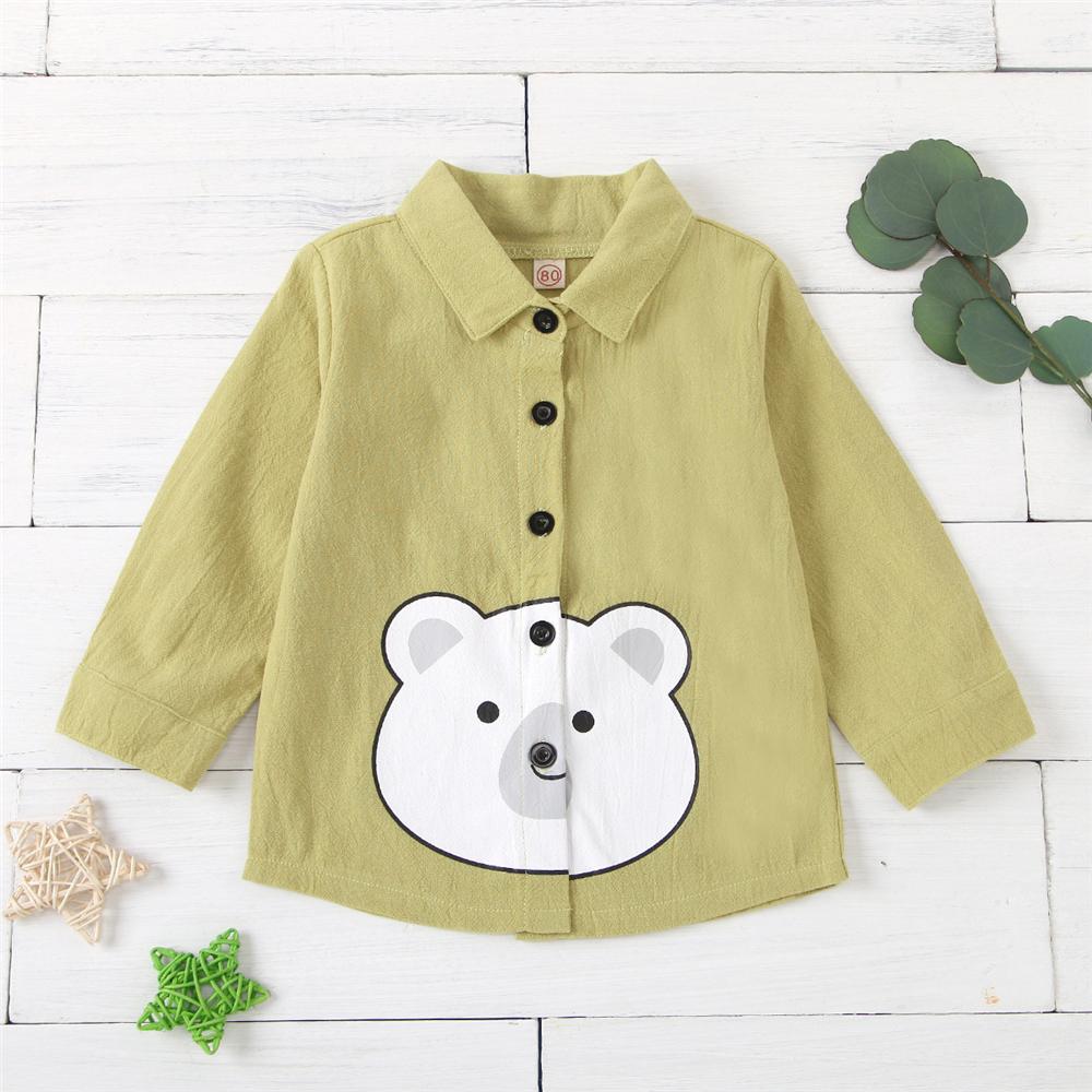 Unisex Lapel Cartoon Bear Printed Button Long Sleeve Top Toddler Clothing Wholesale - PrettyKid