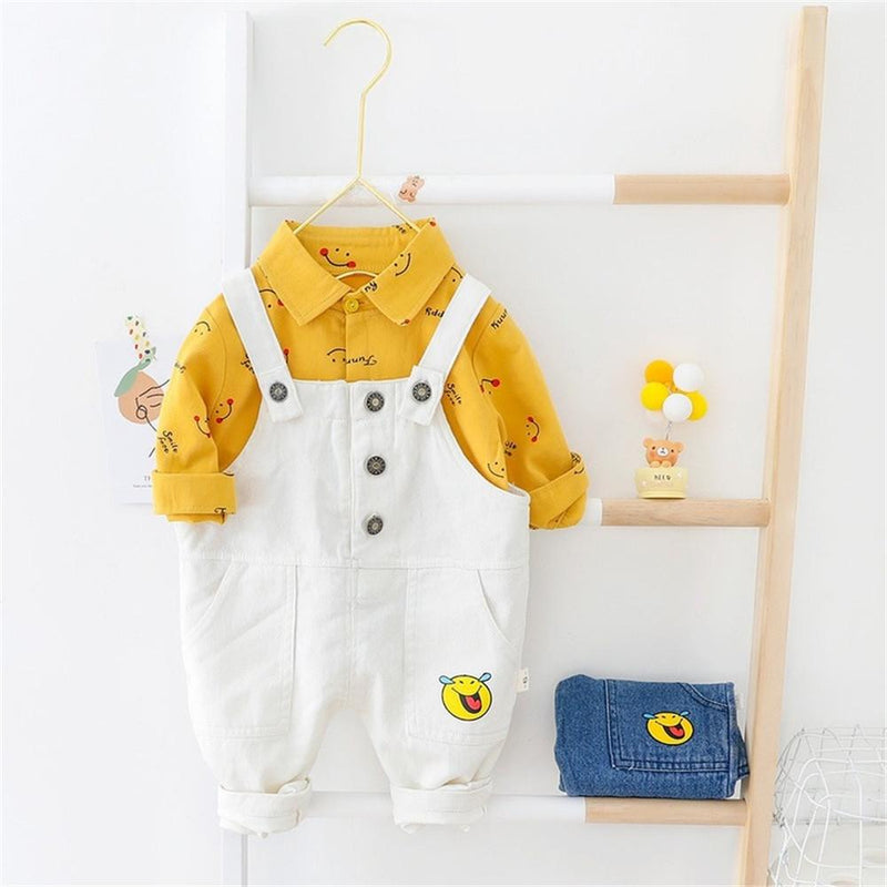 Boys Lapel Letter Printed Long Sleeve Shirt & Pants - PrettyKid