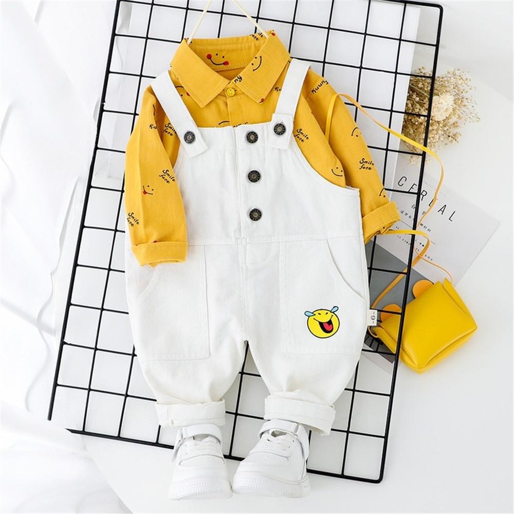 Boys Lapel Letter Printed Long Sleeve Shirt & Pants - PrettyKid