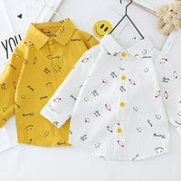 Boys Lapel Letter Printed Long Sleeve Shirt & Pants - PrettyKid