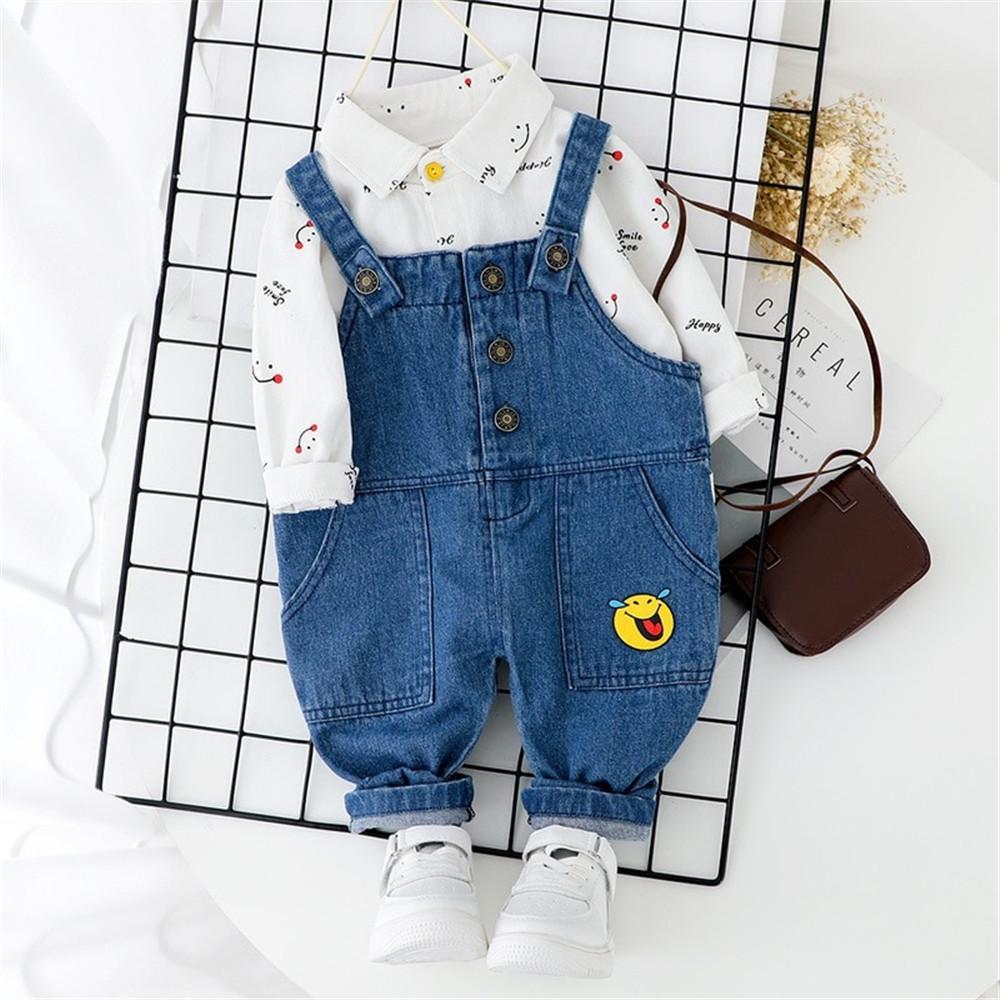 Boys Lapel Letter Printed Long Sleeve Shirt & Pants - PrettyKid