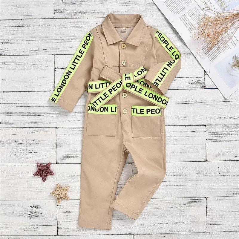 Boys Lapel Letters Ribbon Cardigan Jumpsuits Wholesale - PrettyKid