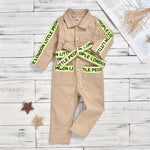 Boys Lapel Letters Ribbon Cardigan Jumpsuits Wholesale - PrettyKid